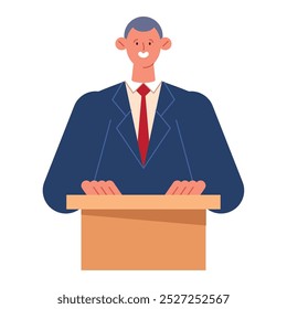 candidate man in suit standing on podium isolated