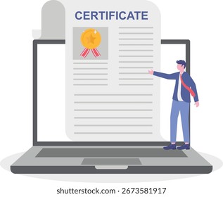 Candidate presenting certificate to recruiter certifying excellence recognizing top talent official recognition achievements
