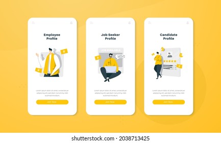 Candidate profile illustration on onboard mobile screen interface concept