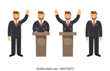 A candidate or public figure performance in the elections. Set of men in flat style. vector illustration isolate on a white background