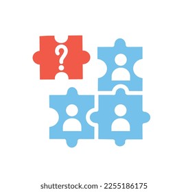 Candidate puzzle icon. Teamwork and partnership, cooperation and collaboration. Organization of effective working process, colleagues working on common project. Cartoon flat vector illustration
