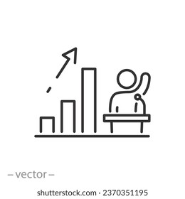candidate rating growth icon, politicians popularity, thin line symbol - editable stroke vector illustration