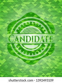 Candidate realistic green emblem. Mosaic background. Vector Illustration. Detailed.