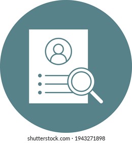 Kandidat, Lebenslauf, Arbeiter, Suche Symbol Vektorbild. Kann auch für die Cybersicherheit verwendet werden. Geeignet für den Einsatz in Web-Apps, mobilen Apps und Printmedien.
