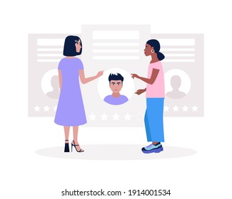 Auswahlkonzept für Bewerber. Illustration von Gesprächspartnern. Die Leute untersuchen den Lebenslauf der Kandidaten. Farbige Vektorgrafik auf ebene Cartoon-Art