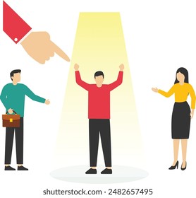 candidate selection human resources, HR, career choice or hiring manager and employment concept, employer's hand lifts selected cup to select prospective employers from cup guessing game.