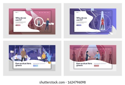 Candidate Selection Set. Employee Standing Under Spotlight. Flat Vector Illustrations. Employment, Hiring, Career Concept For Banner, Website Design Or Landing Web Page