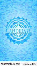 Candidate sky blue emblem. Mosaic background