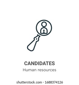 Icono de vector de esquema de los candidatos. Icono de candidatos negros en línea delgada, ilustración de elemento simple vector plano del concepto de recursos humanos editable trazo aislado en fondo blanco