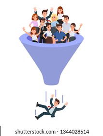 Candidates in Recruitment Funnel Flat Illustration. Headhunting. Employment Service. Staff, Personnel Hiring. Future Workers, Students Vector Cartoon Characters. Human Resources. Labour Market