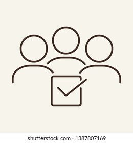 Candidates selection line icon. Group of people and checkmark. Human resource concept. Vector illustration can be used for topics like recruitment, HR, employment, decision