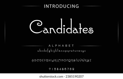 Candidates Vintage decorative font. Lettering design in retro style with label. Perfect for alcohol labels, logos, shops and many other.