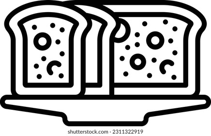 Diseño de icono de línea vectorial de pan de frutas con canto, símbolo de panadería y orfebrería, signo de Cuisine Maestro, ilustración de stock de conocedor de alimentos, rodajas de pasteles de frutas surtidas en Platter