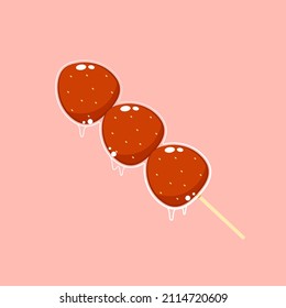 Vector de fresas canalizadas. Fresa Toothpick Caramel Azúcar Brillante Verde Verde Fresco Fruta De Berry Exótica.