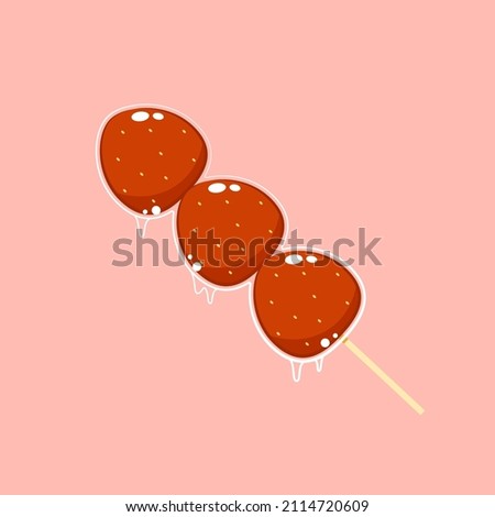 Candied Strawberries vector. Strawberry Toothpick Caramel Sugar Shiny Red Green Fresh Berry Fruit Exotic.