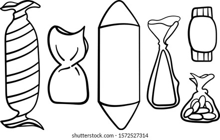 Candies in black lines set. White background.