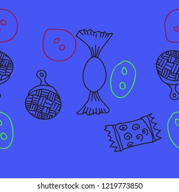 Candies and buttons cartoon  seamless  pattern . Hand drawn.
