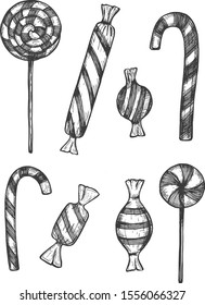 candies. candy on a stick. Vector graphics. Sketch.