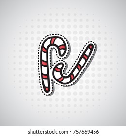 Candies Cane Sticker Christmas And New Year Badge Vector Illustration