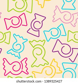Candies and caramel sweets. Seamless pattern. Vector hand drawn illustration