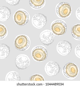 Candies in coconut flakes Hand draw seamless pattern.