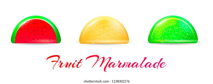 Delicioso y colorido caramelos de fruta deliciosos y sabrosos bonificaciones sobre fondo blanco.Concepto de pastelería, panadería, cafetería, pastelería, menú del restaurante