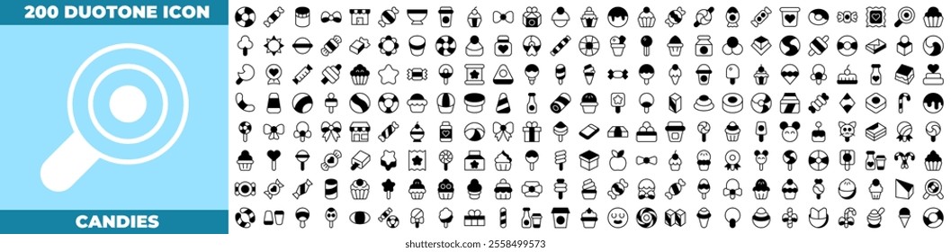 Candies Duotone Editable Icons set. Vector illustration in modern thin duotone style of candies icons: candy, gummy, sugar, etc