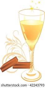 Candies and glass with champagne. Vector
