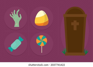 candies and halloween icon set