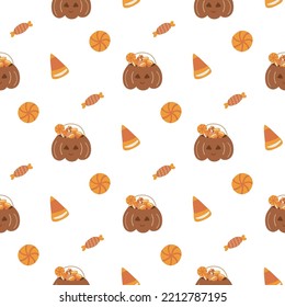Candies halloween pattern  Pumpkin Halloween bag Sweet Halloween candy seamless pattern  Trick treat background  Boho Halloween candy paper  Sweet wrapping paper  Candy print  vector illustration