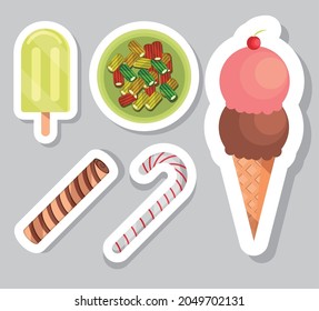 candies and ice cream icon set
