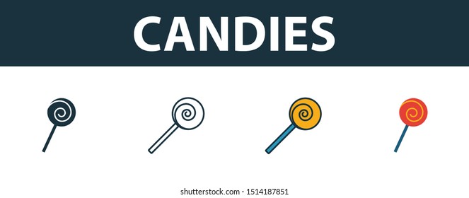 Candies icon set. Premium simple element in different styles from halloween icons collection. Set of candies icon in filled, outline, colored and flat symbols concept.