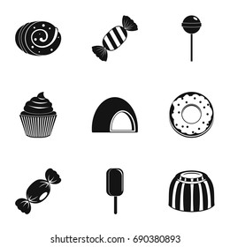 Candies icon set. Simple style set of 9 sweet vector icons for web isolated on white background