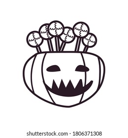 candies inside happy pumpkin cartoon free form line style icon design, Halloween holiday and scary theme Vector illustration