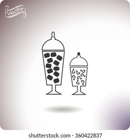 Candies in jar. Candy bar objects. Pastry shop label with sweets.