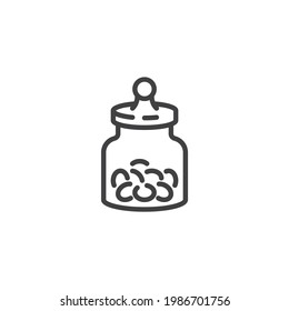 Icono de la línea del tarro de caramelo. signo de estilo lineal para concepto móvil y diseño web. Icono vectorial del contorno de bocadillos de dulces. Símbolo, ilustración del logotipo. Gráficos vectoriales