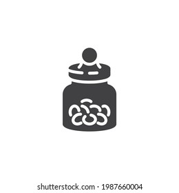 Candies jar vector icon. filled flat sign for mobile concept and web design. Jar with candy snack glyph icon. Symbol, logo illustration. Vector graphics