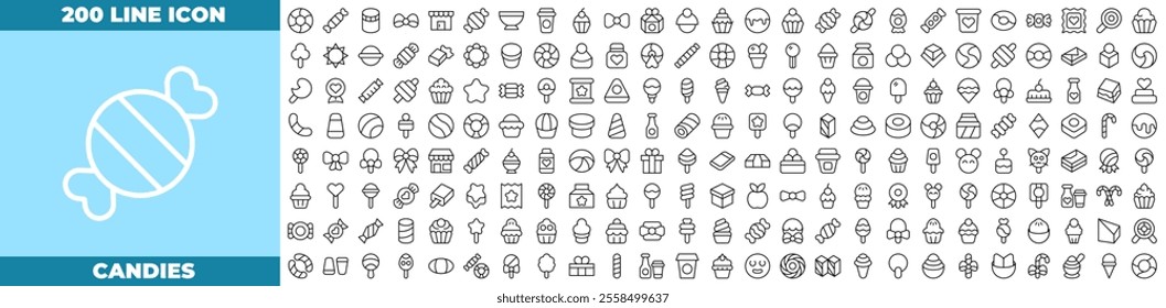 Candies Line Editable Icons set. Vector illustration in modern thin line style of candies icons: candy, gummy, sugar, etc