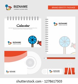 Candies Logo, Calendar Template, CD Cover, Diary and USB Brand Stationary Package Design Vector Template