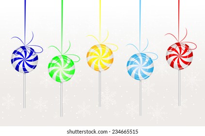 candies lollipops hang on a white background,  vector  illustration