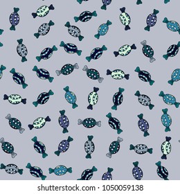 Candies on gray, blue and black colors. Vector. Cute cartoon colorful seamless vector pattern with candies and cotton candy.