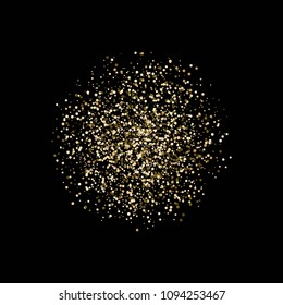 Candies from round figures. Gold, flicker, shine. A holiday, an invitation. Gold dust. Photo frame. Vector illustration. Splash, explosion, salute