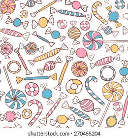 Candies Seamless Pattern Hand Drawn. Sweets Vector Background