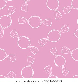Candies seamless pattern on pink background. Vector simple illustration of sweets. Candy outline image.