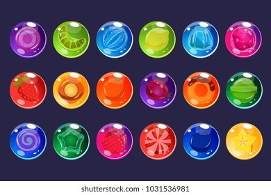 Candies sett, glossy sweets of different colors and tastes vector Illustrations for apps, web and game usetr interface