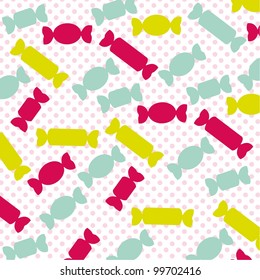 candies silhouette pattern of colors, pink dot background