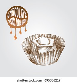 ?hocolate candies sketch style isolated on white background.  Retro style vector illustration poster.