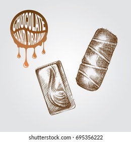 ?hocolate candies sketch style isolated on white background.  Retro style vector illustration poster.