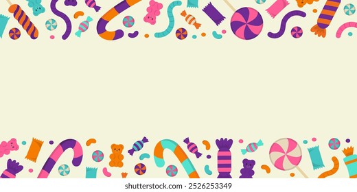 Candies and sweets border frame illustration for the Halloween