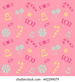 Candies and sweets pattern. Flat vector